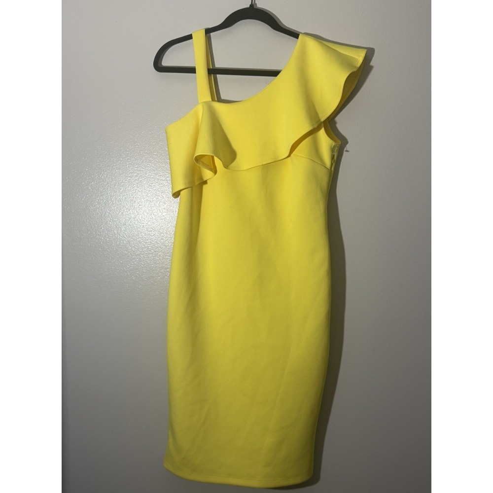 Spense Yellow One Shoulder Ruffle Bodycon Dress Party Cocktail Size 8
